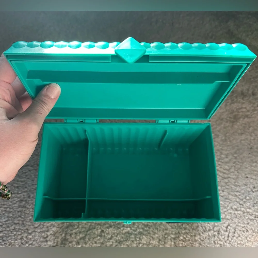 Vintage Sassaby Green Makeup Storage Case Jewelry Box Organizer #107 Tray Mirror